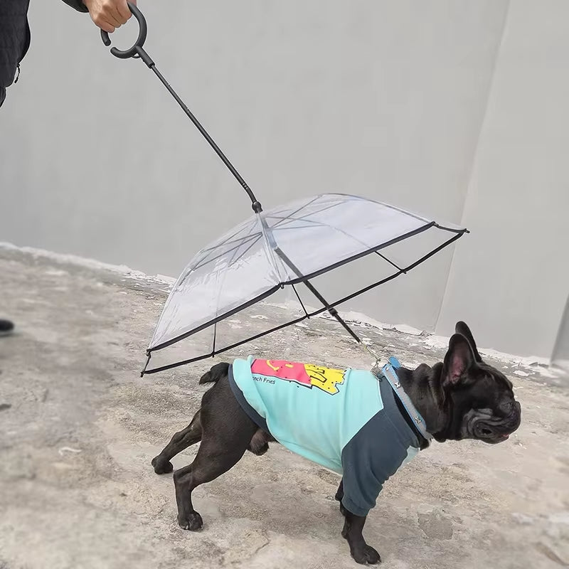 C-Shape Handle Umbrella for Small Medium Dogs Pet Umbrella with Adjustable Leash Rain/Snow Walking Doggy Umbralla